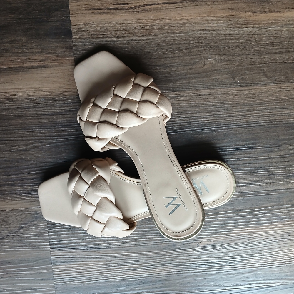 Worthington Beige Woven Slide Sandals